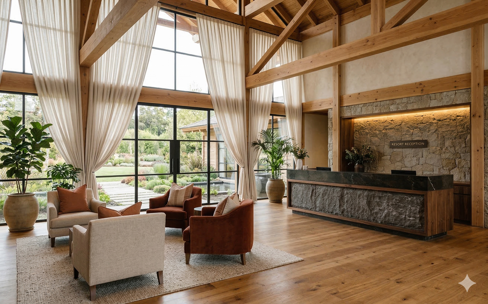 Hall de entrada de cabaña decorado con estilo acogedor y detalles en madera