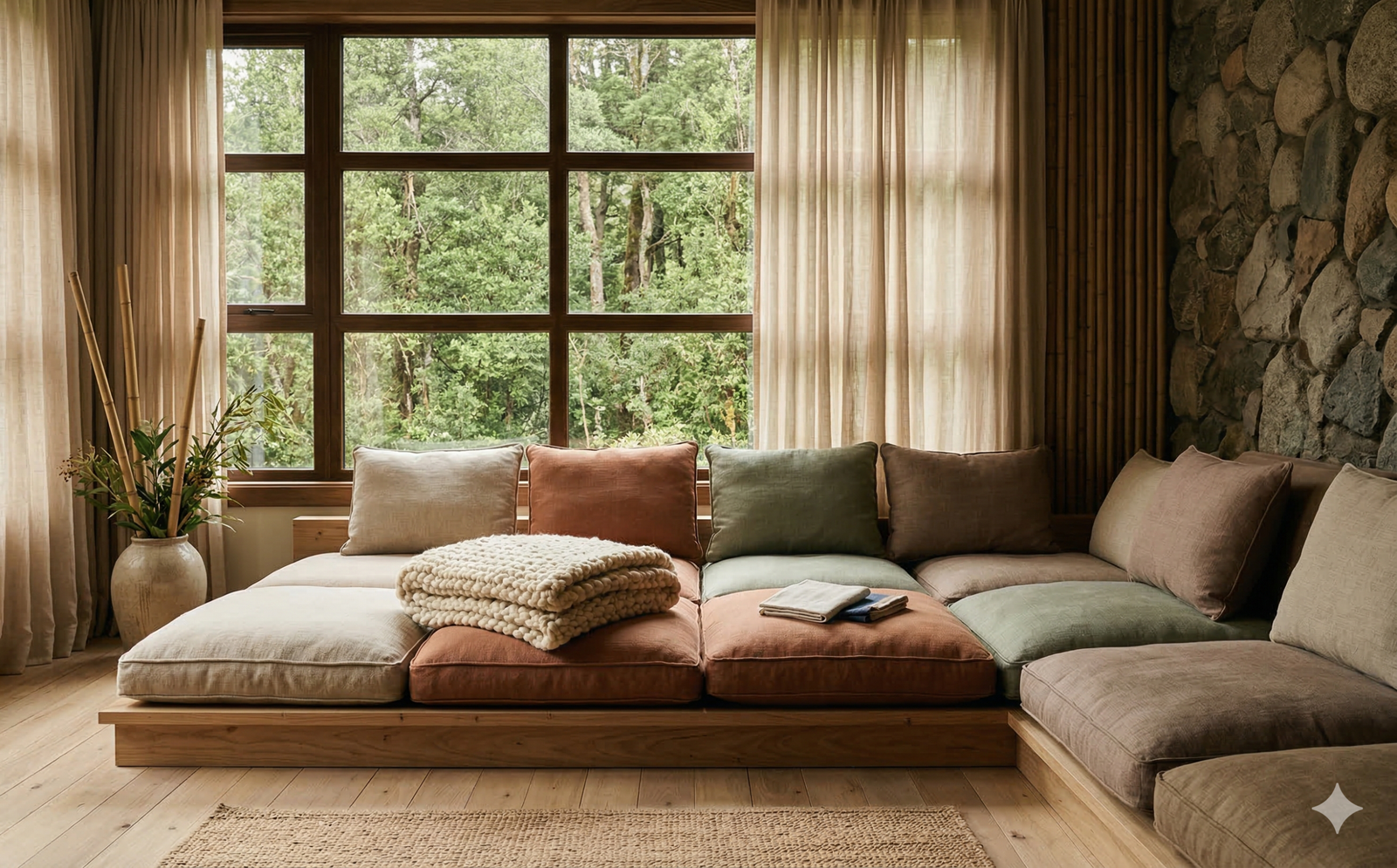 Centro de retiro decorado con elementos naturales y armonia Feng Shui