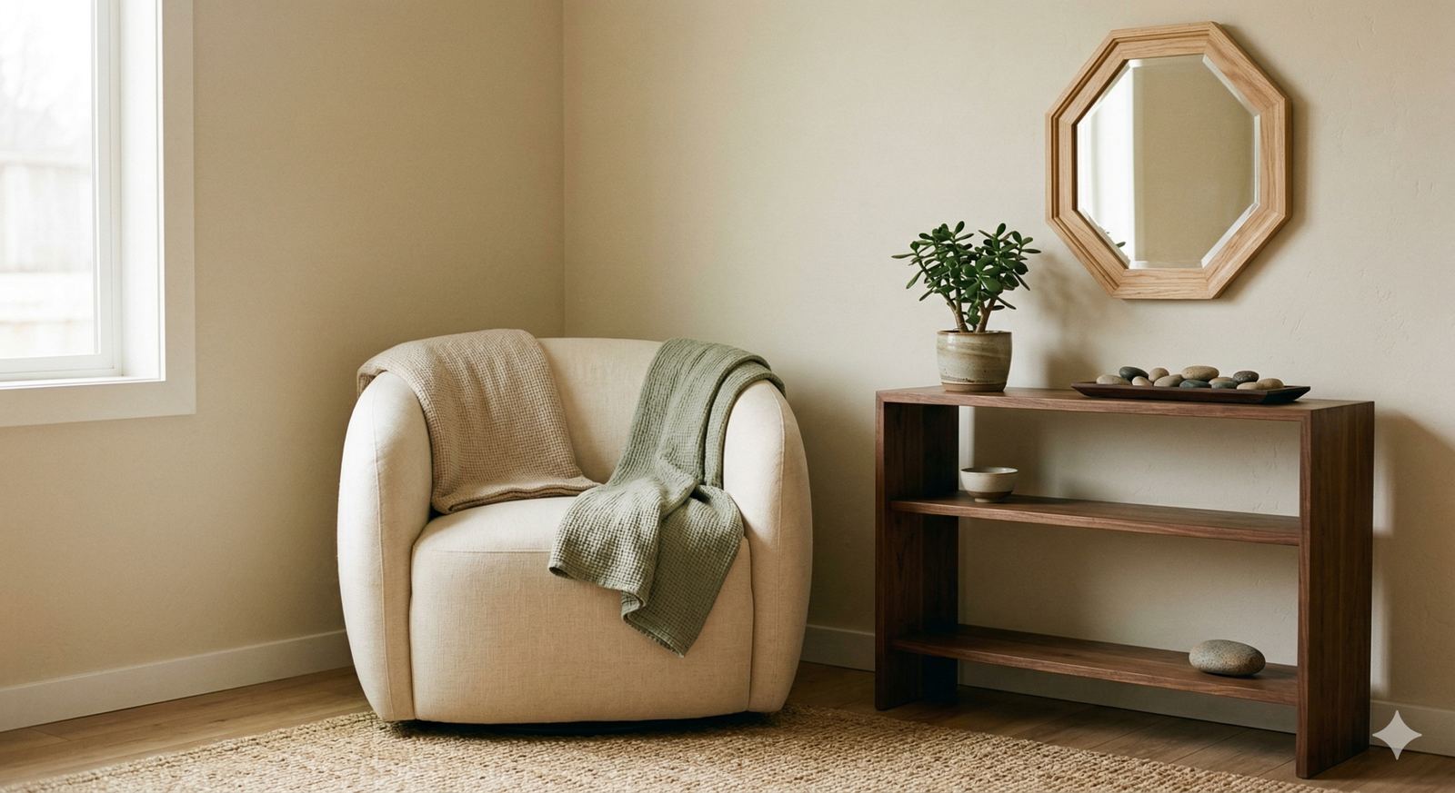Sala de lectura decorada con principios Feng Shui en ambiente de tranquilidad