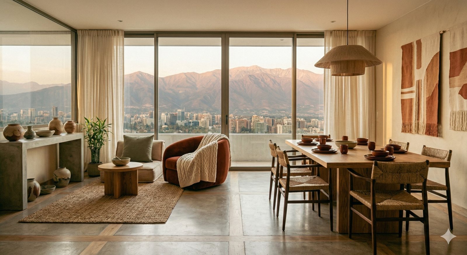 Salon moderno decorado con estilo contemporaneo en Santiago