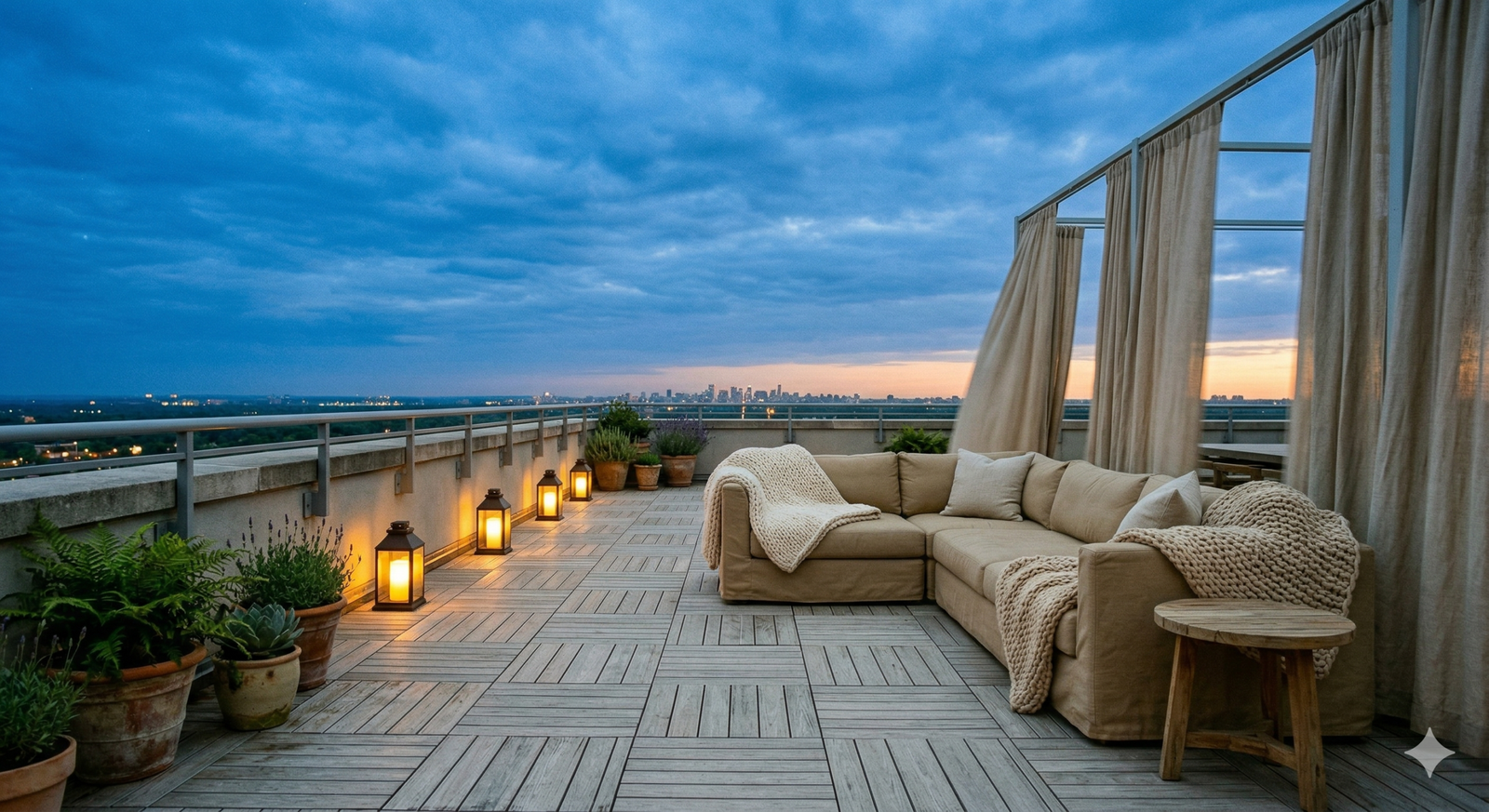 Terraza penthouse con comedor al aire libre y decoración exclusiva de exteriores